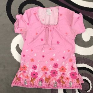 Bambi and thumper themed pink scrub top